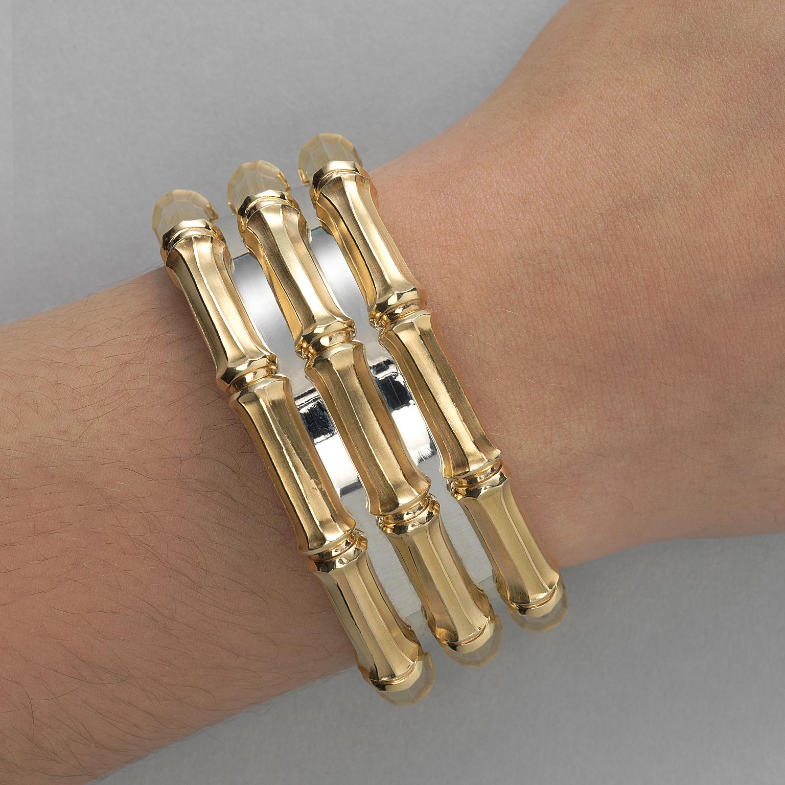 Women's Cartier 18 Carat Bi-Color Gold Triple Bamboo Cuff Bracelet