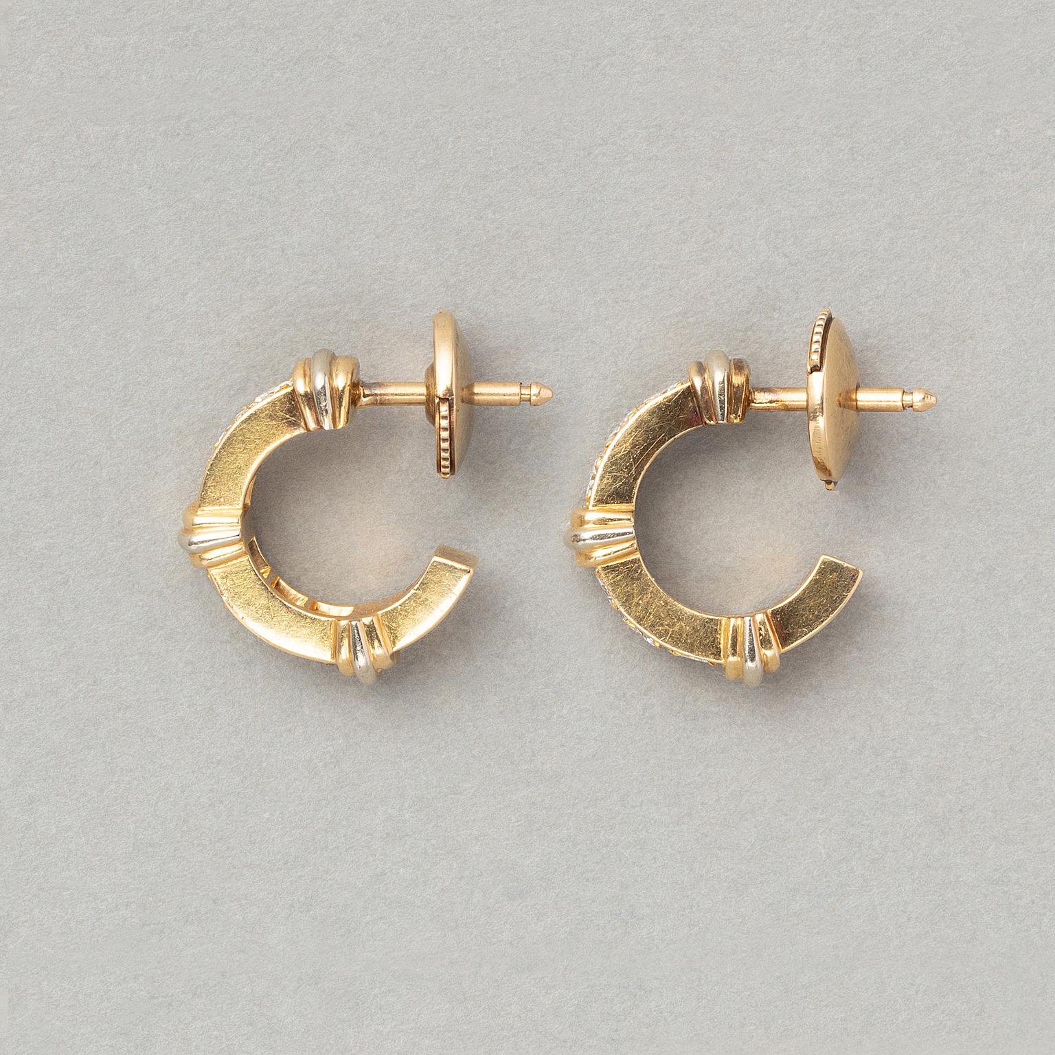 Brilliant Cut An 18 Carat Gold and Diamond Hoop Earrings