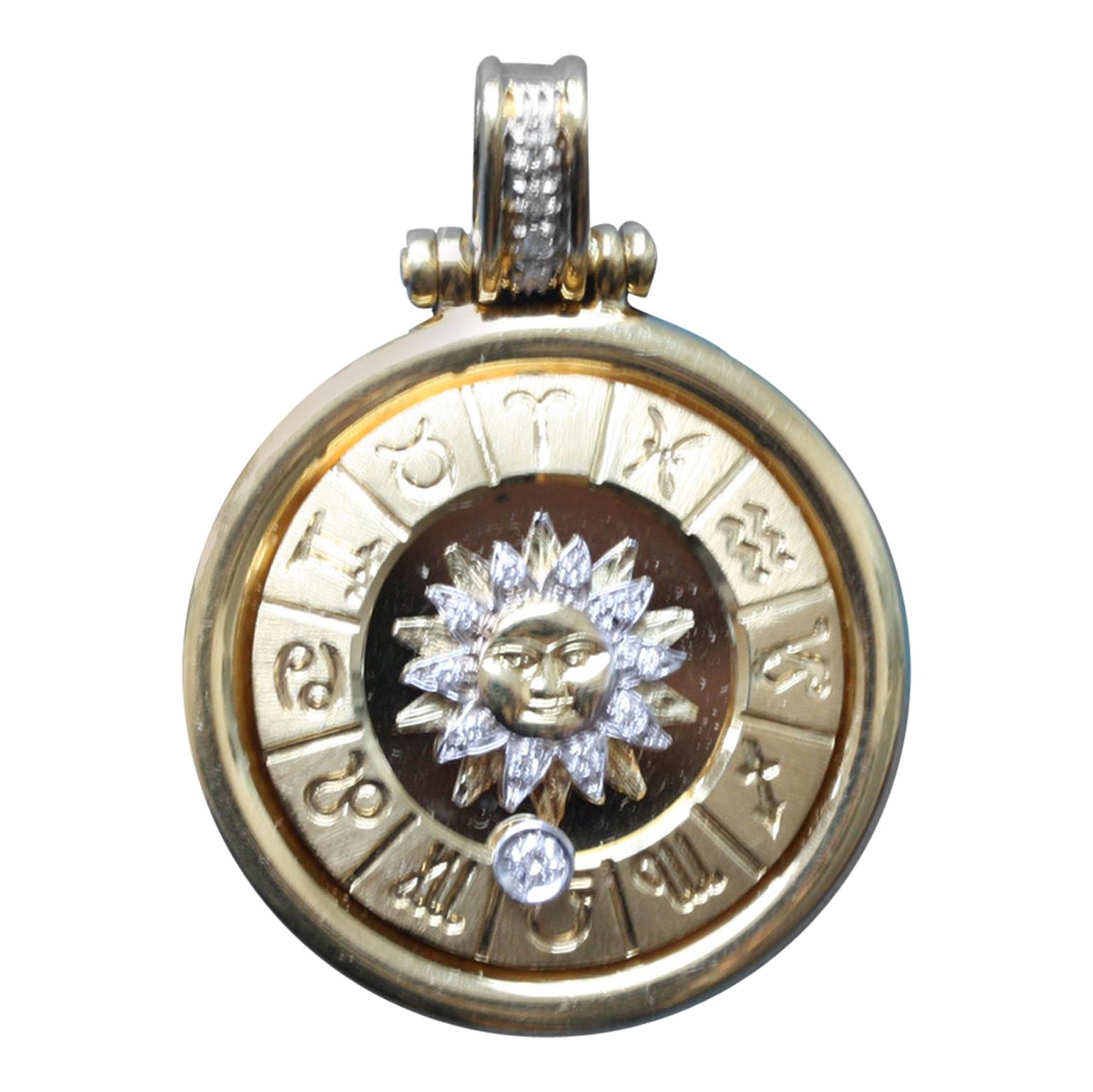 18 Carat Gold and Diamond Mechanical Zodiac Pendant