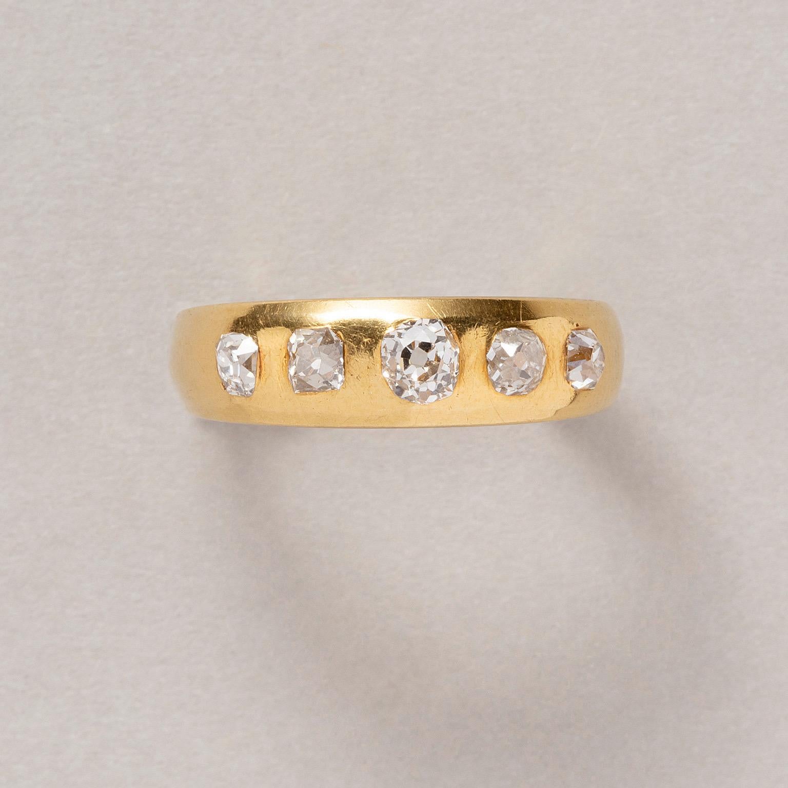 Old Mine Cut 18 Carat Gold and Diamond Victorian Band Ring
