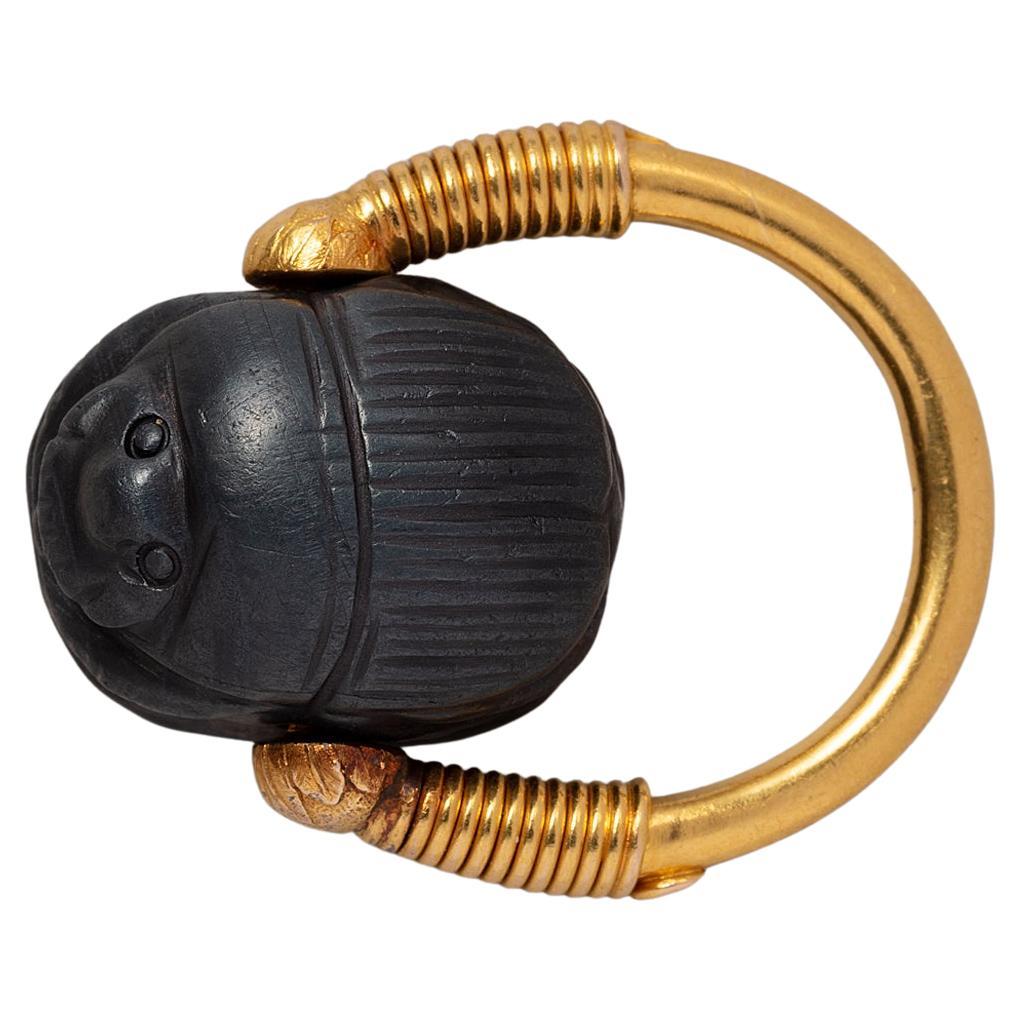 An 18 Carat Gold and Jasper Scarab Ring