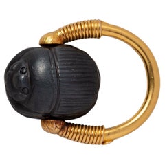 An 18 Carat Gold and Jasper Scarab Ring