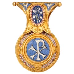 An 18 Carat Gold and Micro Mosaic Neo Etruscan Bulla Pendant