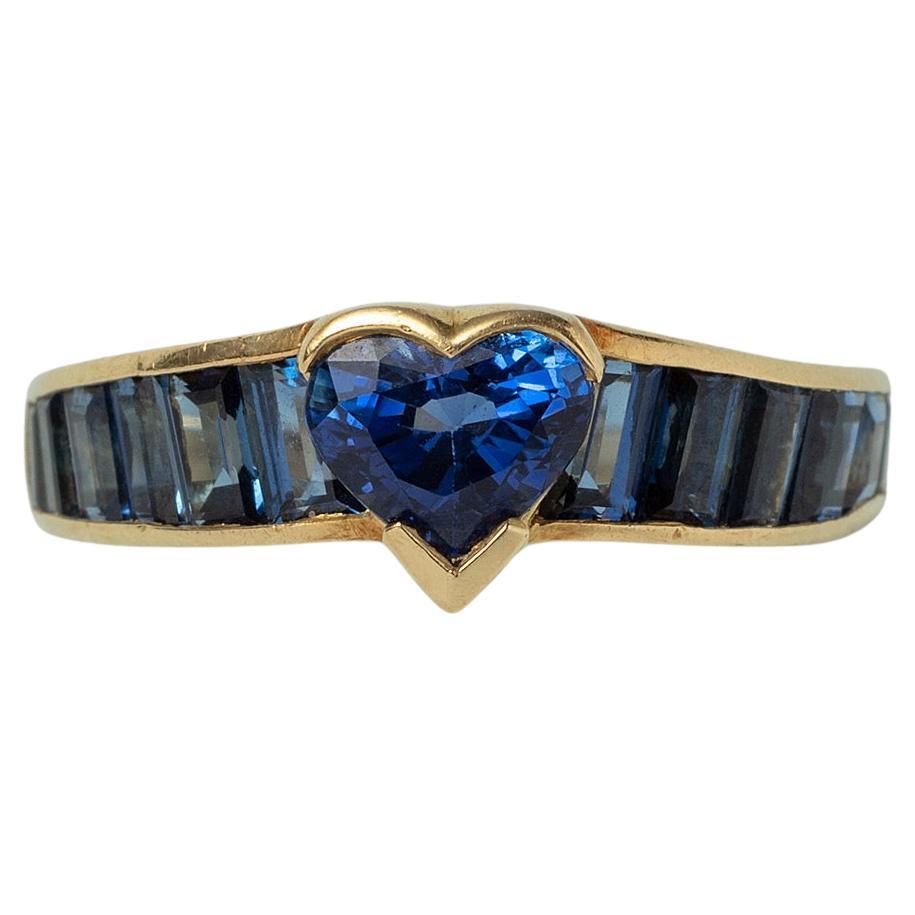 An 18 Carat Gold and Sapphire Heart Ring For Sale