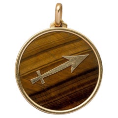 Retro 18 Carat Gold and Tiger Eye Sagittarius Zodiac Pendant