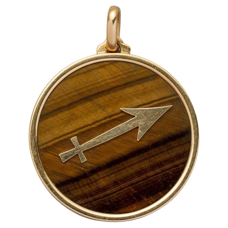 18 Carat Gold and Tiger Eye Sagittarius Zodiac Pendant at 1stDibs