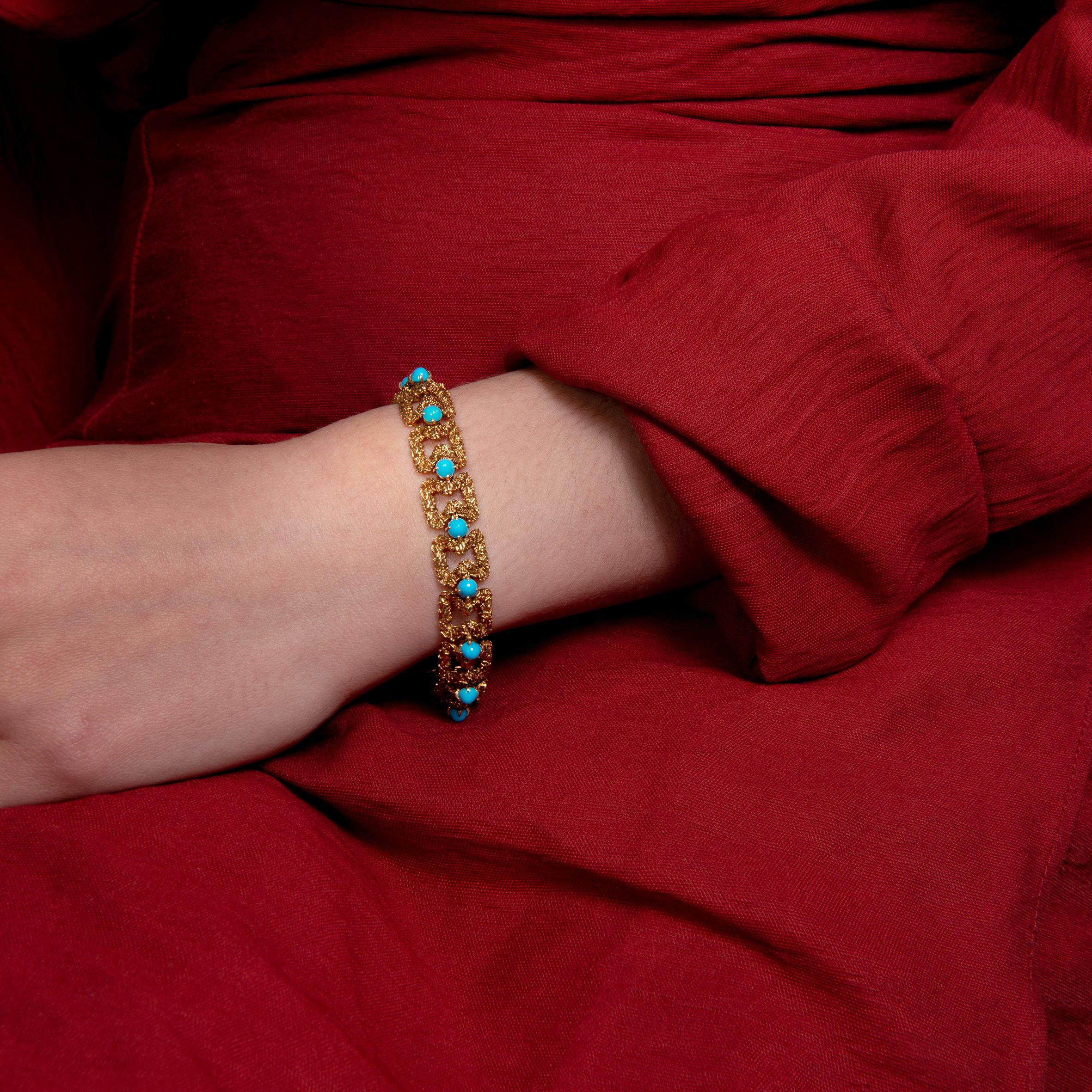 18 Carat Gold and Turquoise Mauboussin Bracelet For Sale 1