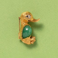 Cartier Paris Broche canard en or 18 carats avec diamant, saphir et aventurine