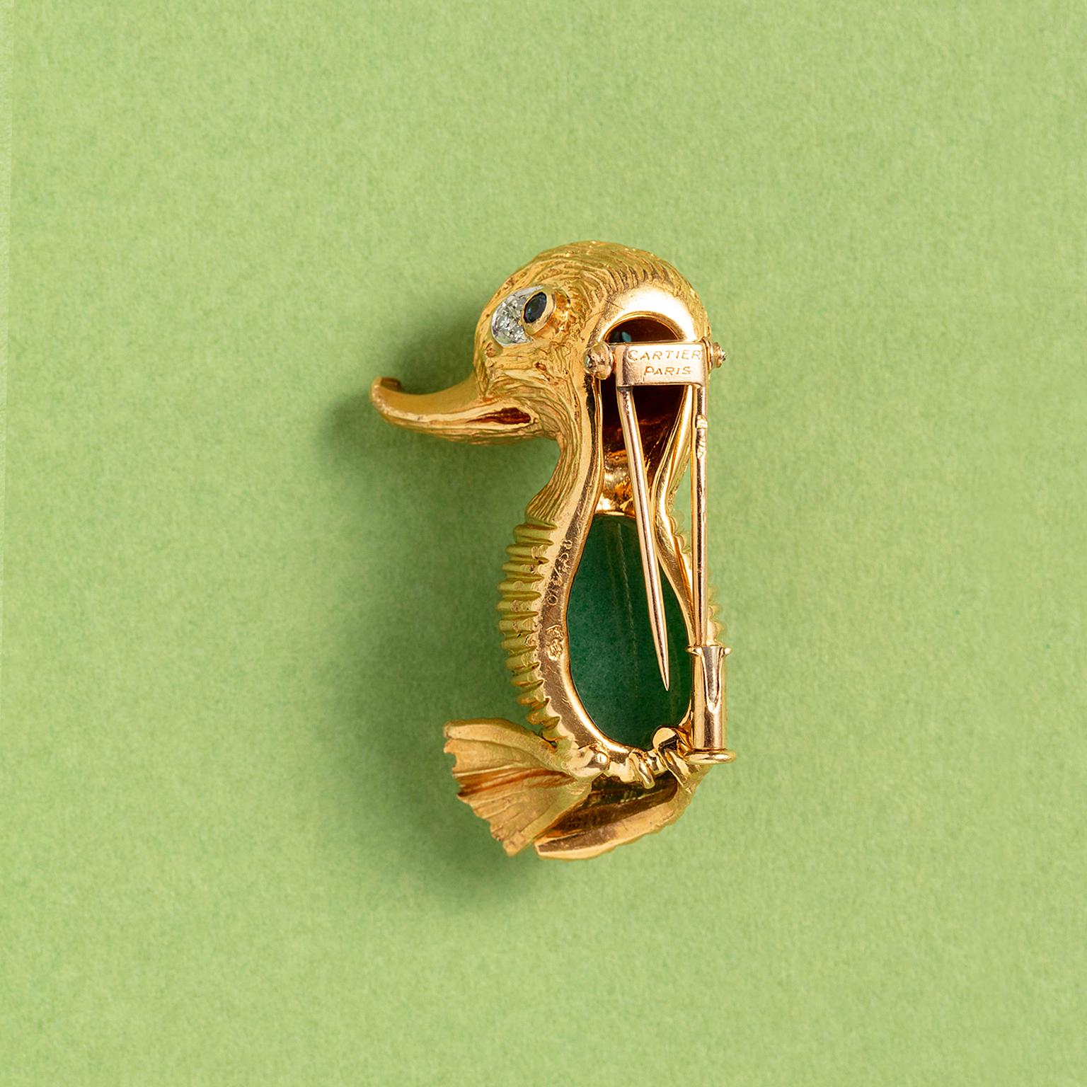 Brilliant Cut An 18 Carat Gold Cartier Paris Duck Brooch with Diamond, Sapphire and Aventurine