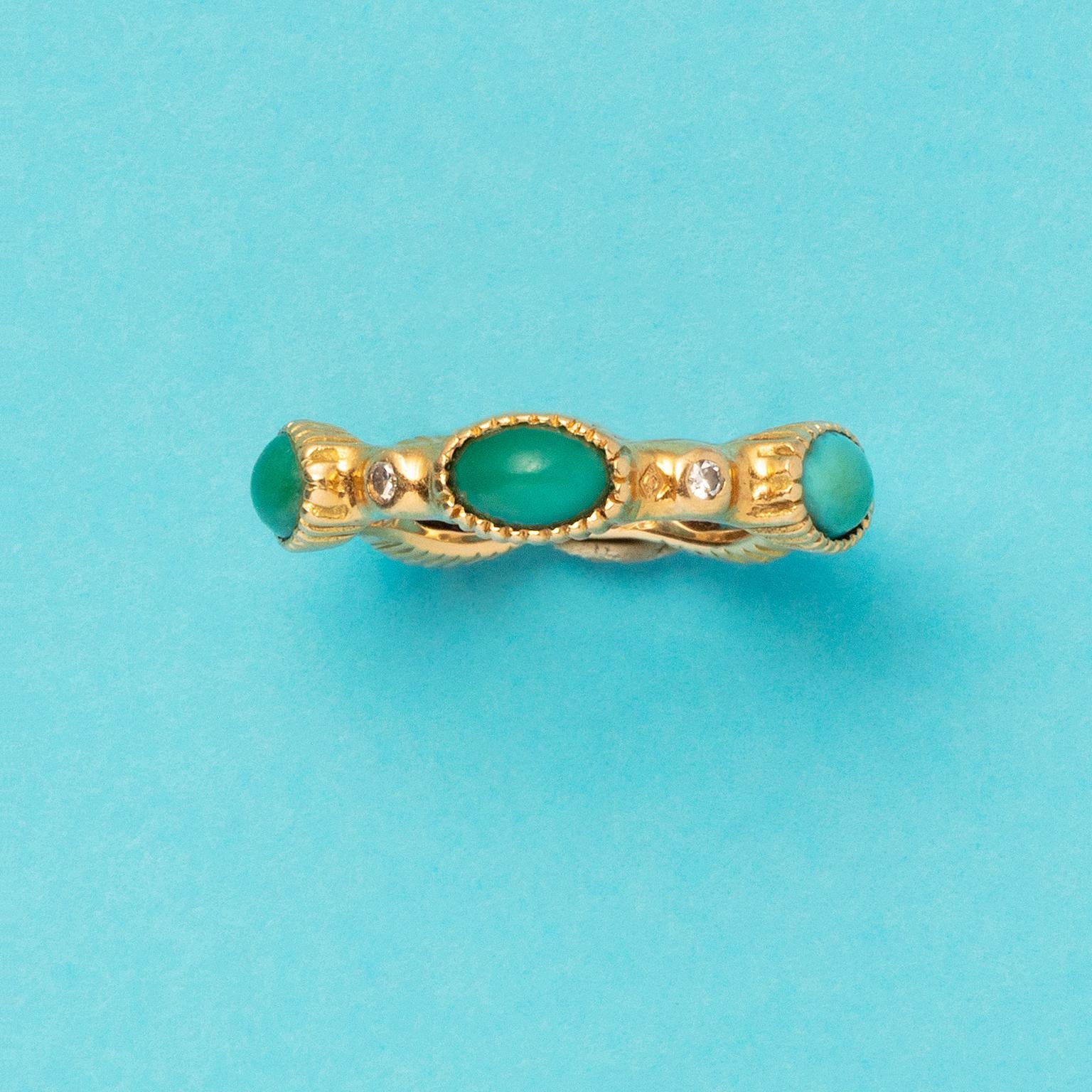 Cabochon An 18 Carat Gold Cartier Paris Ring with turquoise and diamond For Sale