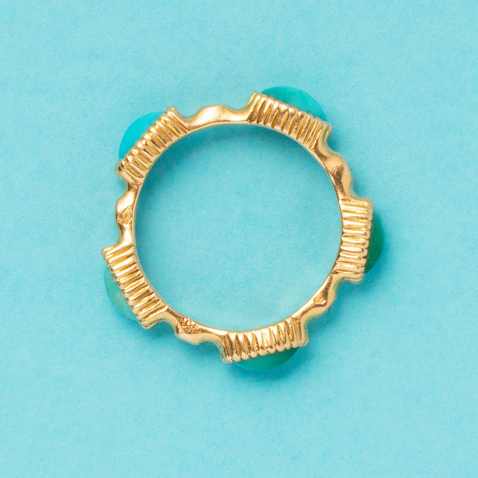 An 18 Carat Gold Cartier Paris Ring with turquoise and diamond In Good Condition For Sale In Amsterdam, NL