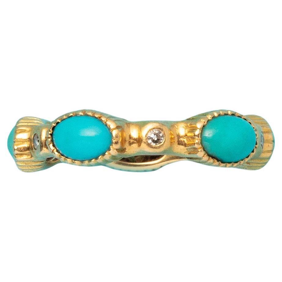 An 18 Carat Gold Cartier Paris Ring with turquoise and diamond For Sale
