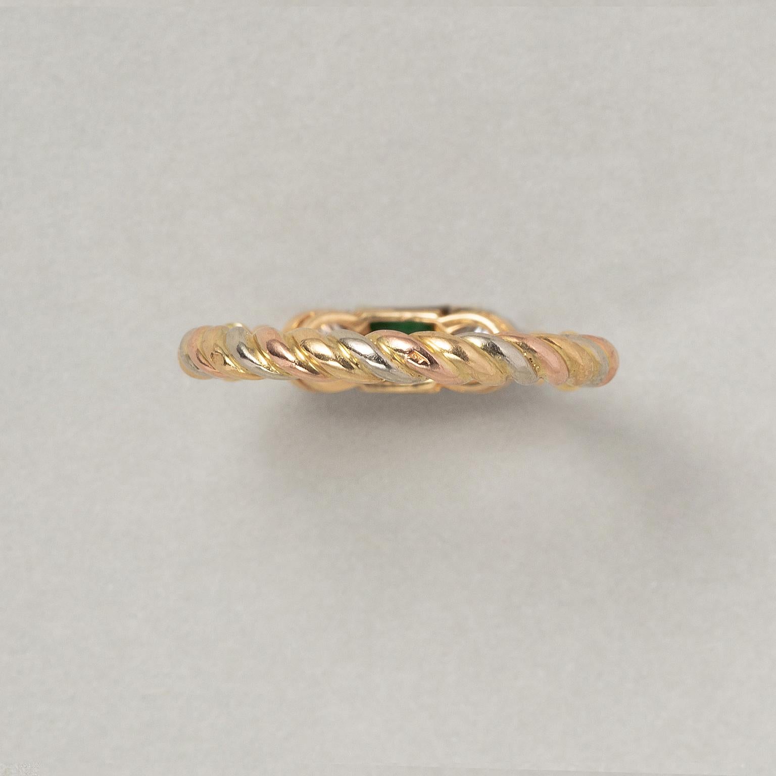 Brilliant Cut An 18 Carat Gold Cartier Three-Stone Ring with Diamond and Emerald