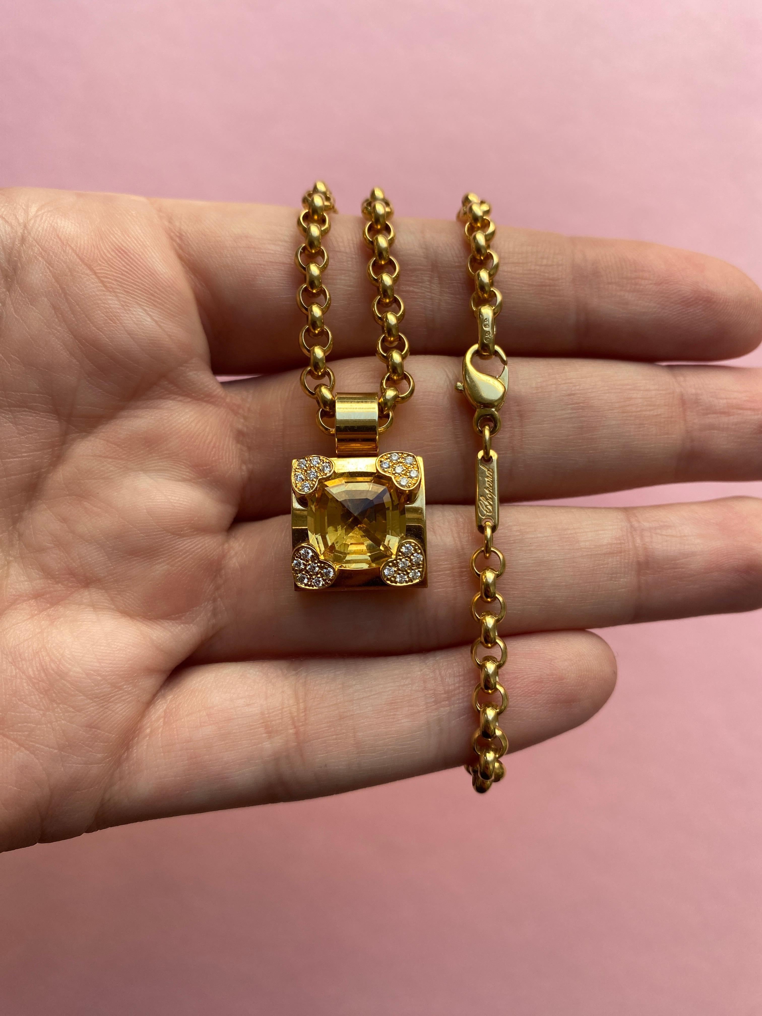 An 18 Carat Gold Citrine and Diamond Chopard Pendant and Chain In Excellent Condition For Sale In Amsterdam, NL