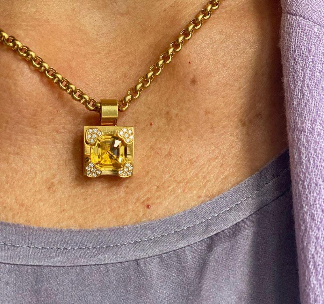 Women's or Men's An 18 Carat Gold Citrine and Diamond Chopard Pendant and Chain For Sale