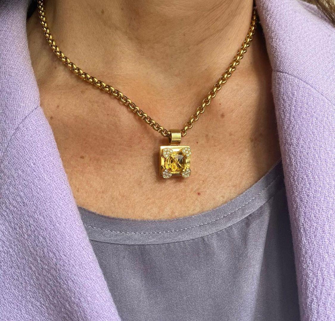 An 18 Carat Gold Citrine and Diamond Chopard Pendant and Chain For Sale 1