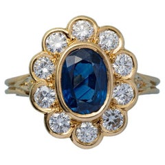 Retro An 18 Carat Gold Cluster Ring with Sapphire and Diamond
