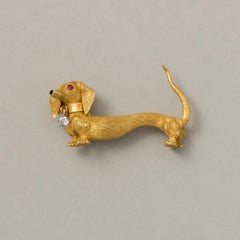 18 Carat Gold Dachshund Brooch with Ruby Eyes
