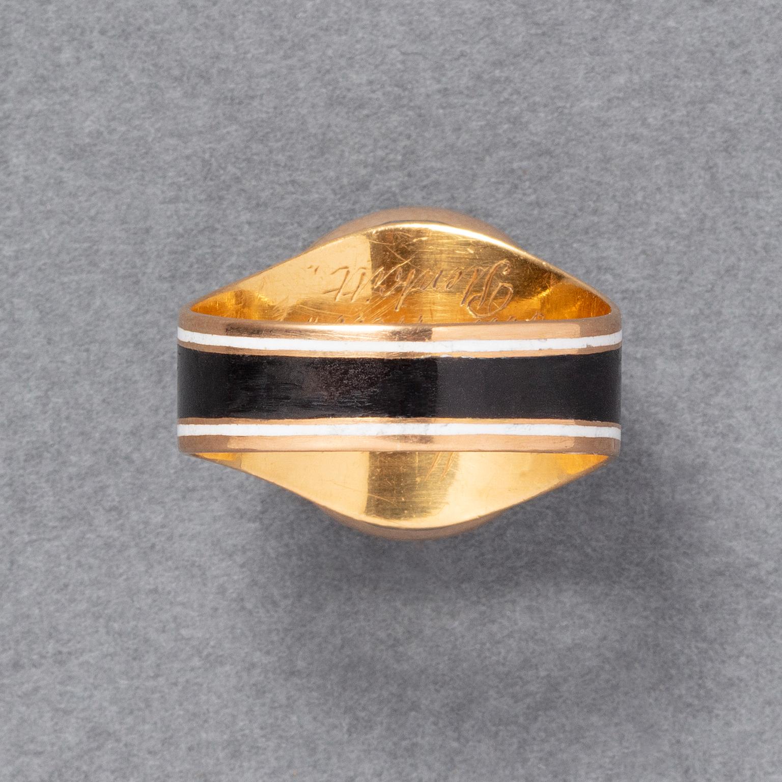 Rose Cut an 18 Carat Gold Diamond and Enamel Snake Mourning Ring For Sale