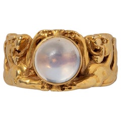 18 Carat Gold Dragon Ring with Moonstone