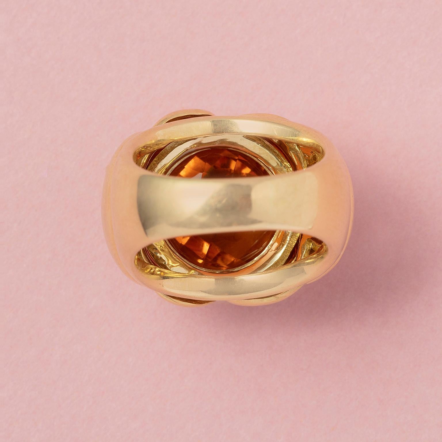 Rose Cut 18 Carat Gold Fred Paris Dome Ring with Citrine