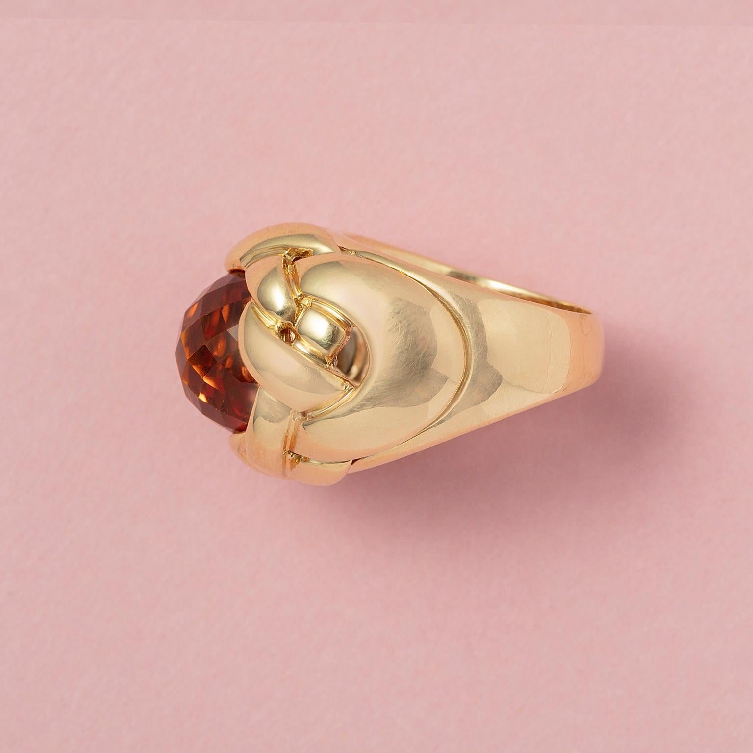 18 Carat Gold Fred Paris Dome Ring with Citrine In Good Condition In Amsterdam, NL