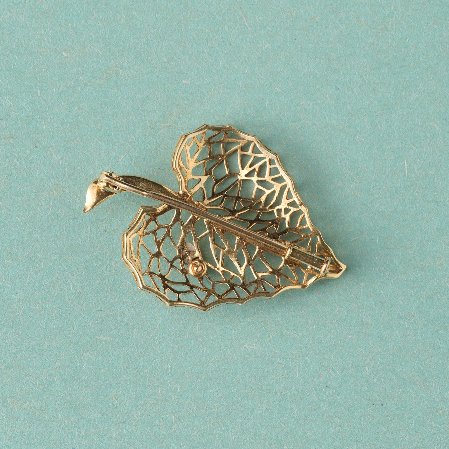Women's or Men's 18 Carat Gold French Leaf Brooch