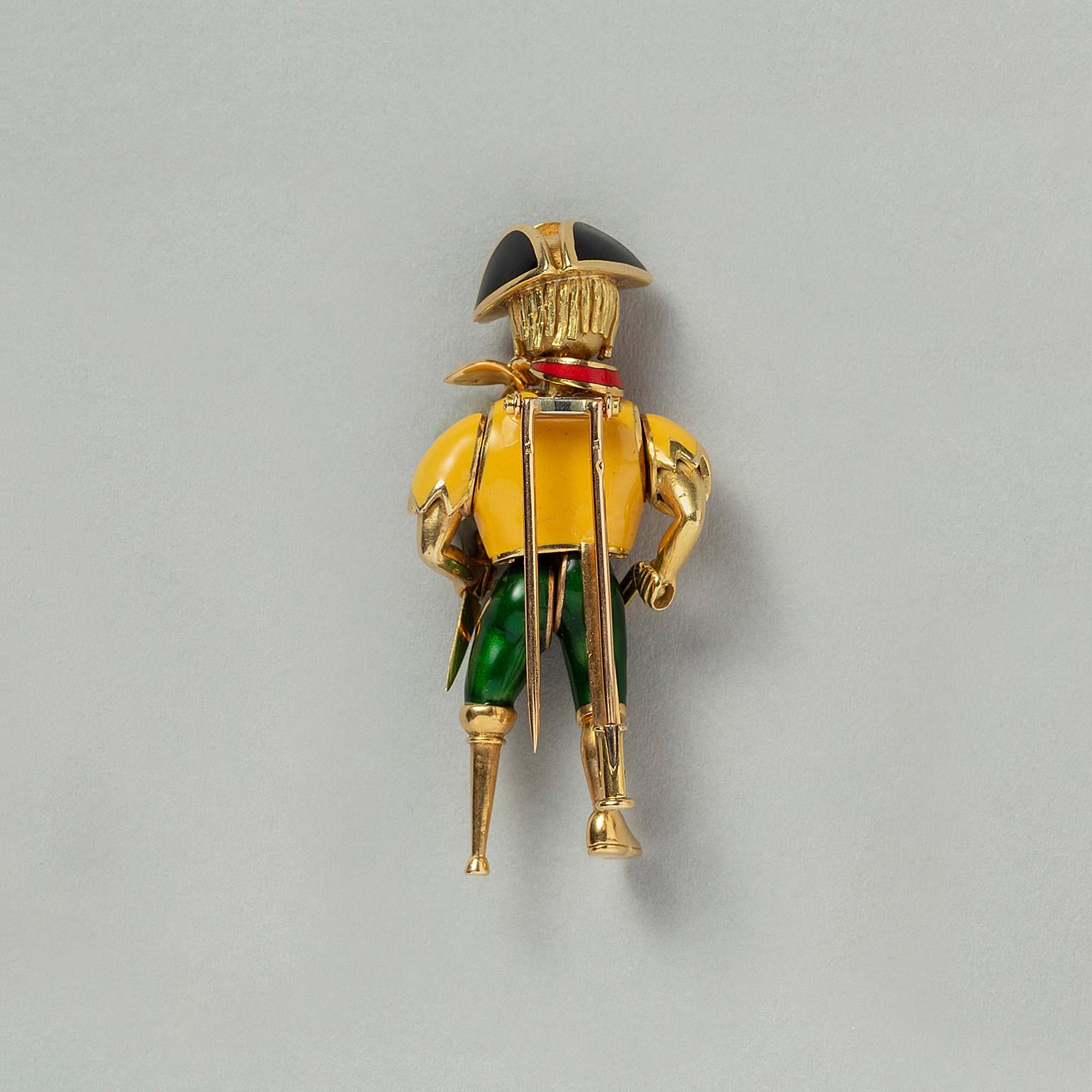 18 Carat Gold French Pirate Brooch with Enamel In Good Condition In Amsterdam, NL