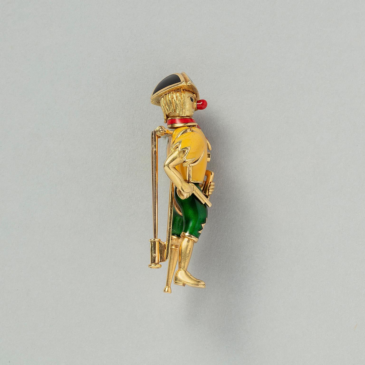 Women's or Men's 18 Carat Gold French Pirate Brooch with Enamel