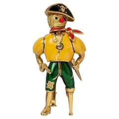 18 Carat Gold French Pirate Brooch with Enamel