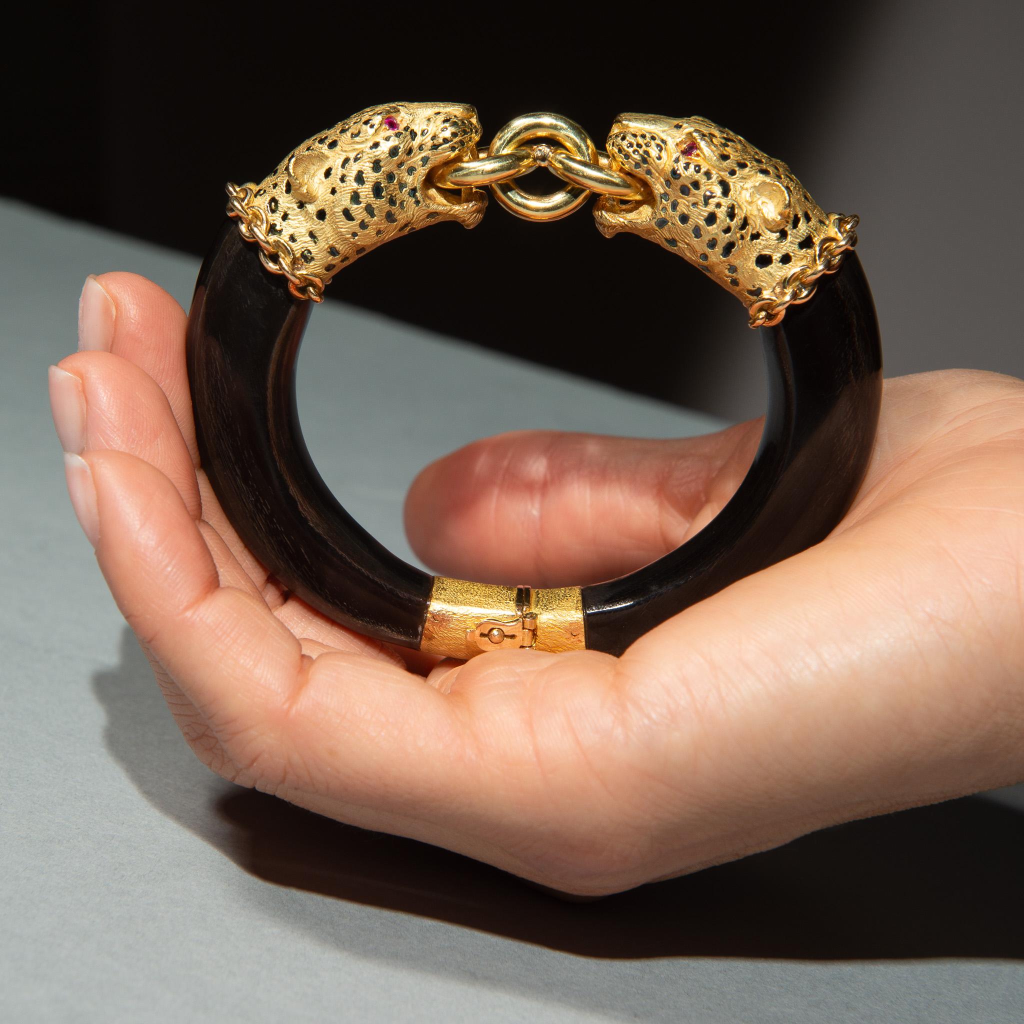 An 18 Carat Gold Gay Frères Panther Bracelet with Wood 2