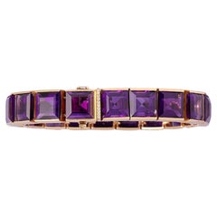 18 Carat Gold Line Bracelet with Amethyst and Diamond