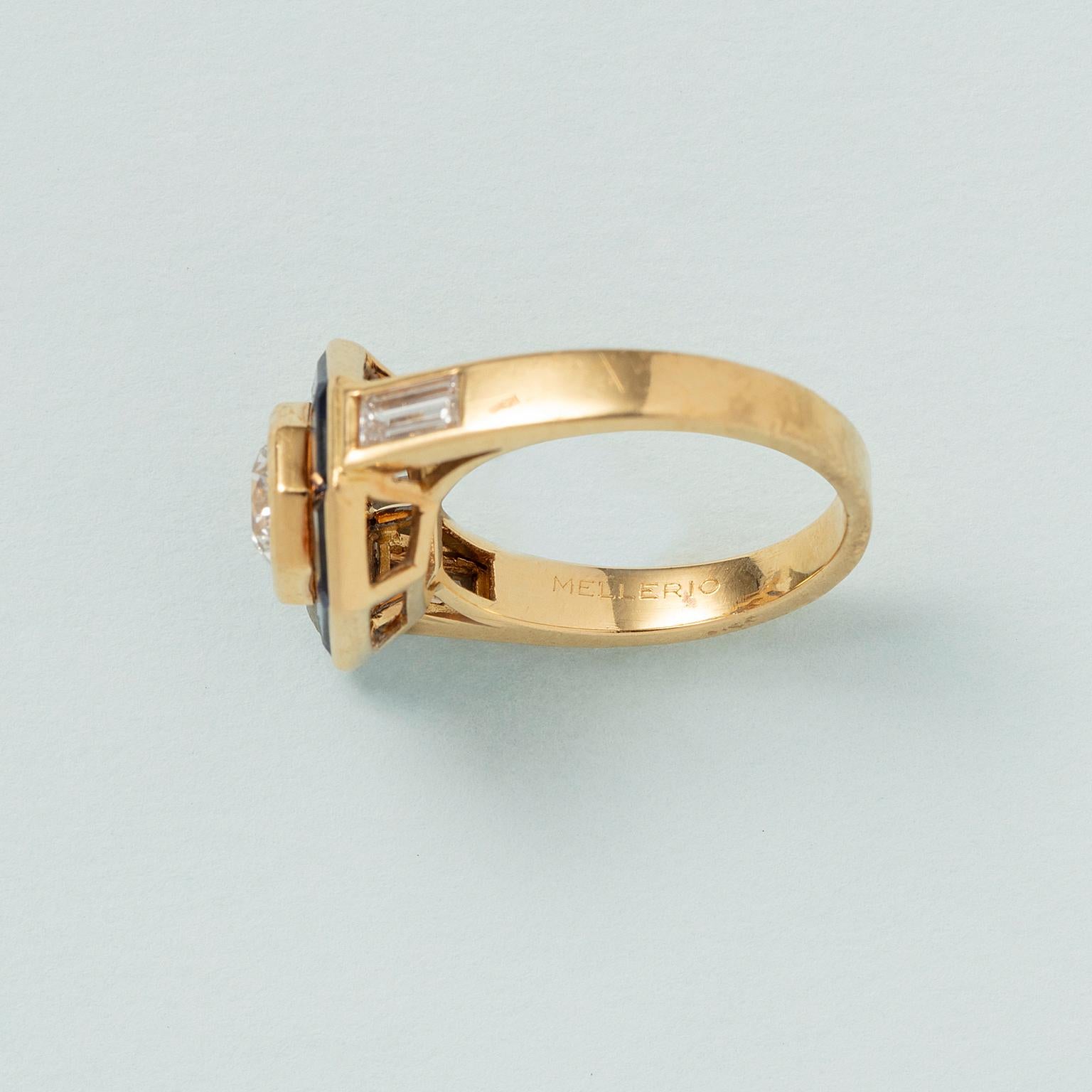 An 18 Carat Gold Mellerio Gold Ring with Diamond and Sapphire For Sale 2