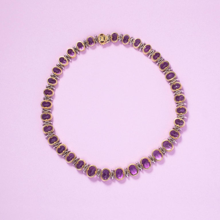 Collier Vintage Or 18 Carats - Améthystes Et Diamants - Occasion