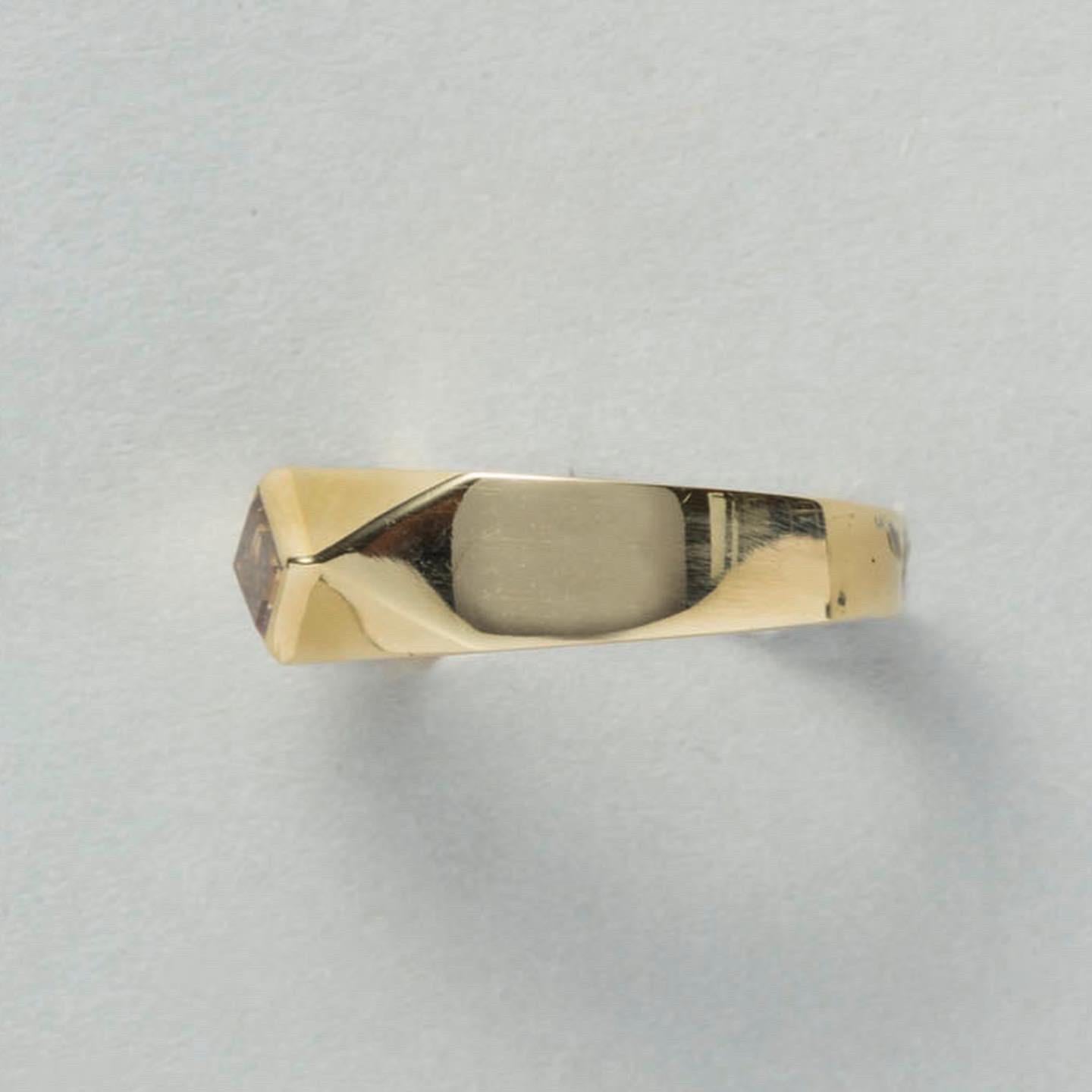 Kite Cut 18 Carat Gold Ring Bezel Set with a Brown Kite Shape Diamond