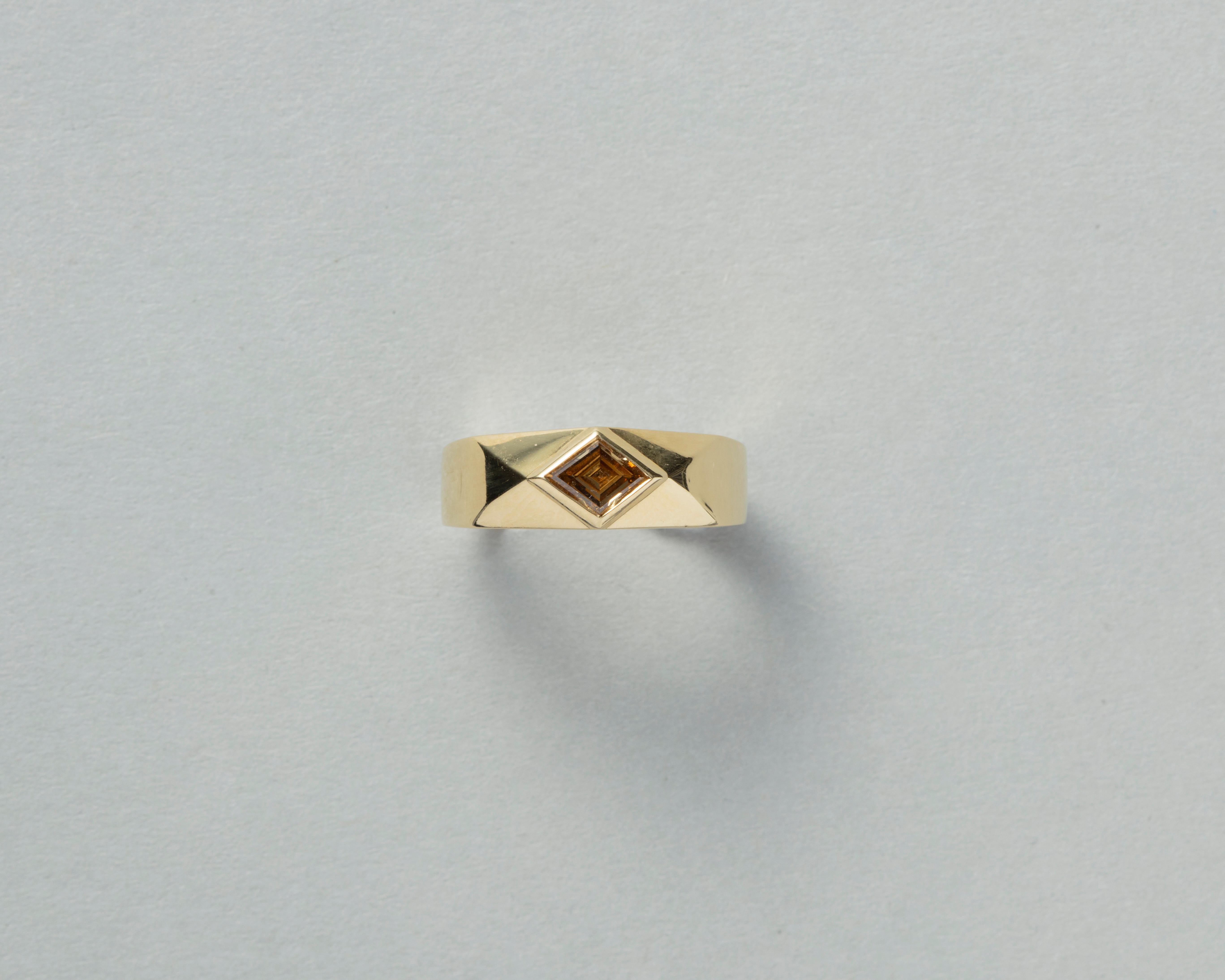 18 Carat Gold Ring Bezel Set with a Brown Kite Shape Diamond 2