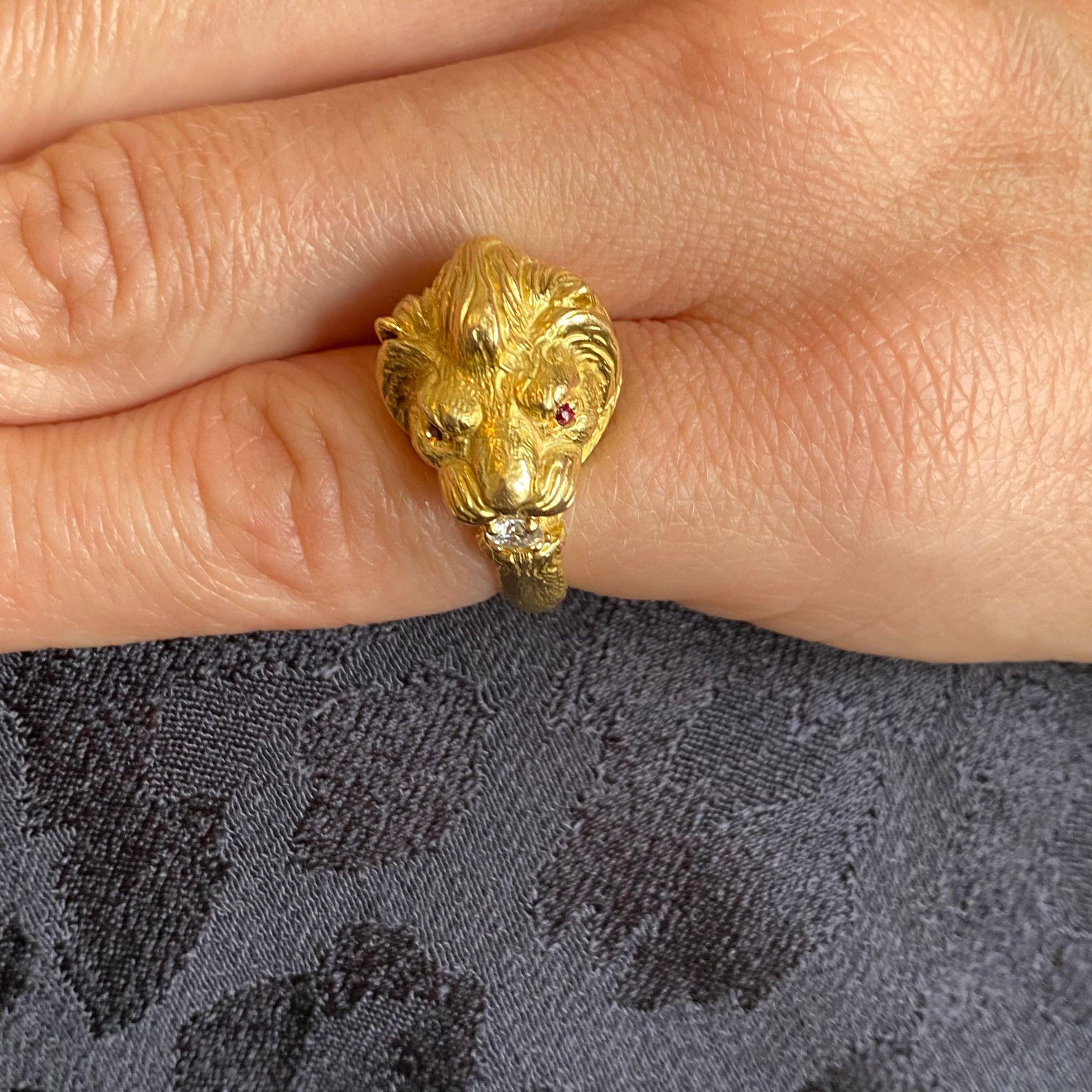 Women's or Men's 18 Carat Gold, Ruby and Diamond Leo Ring