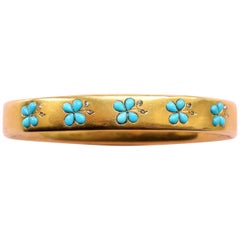 18 Carat Gold Turquoise and Diamond Bangle