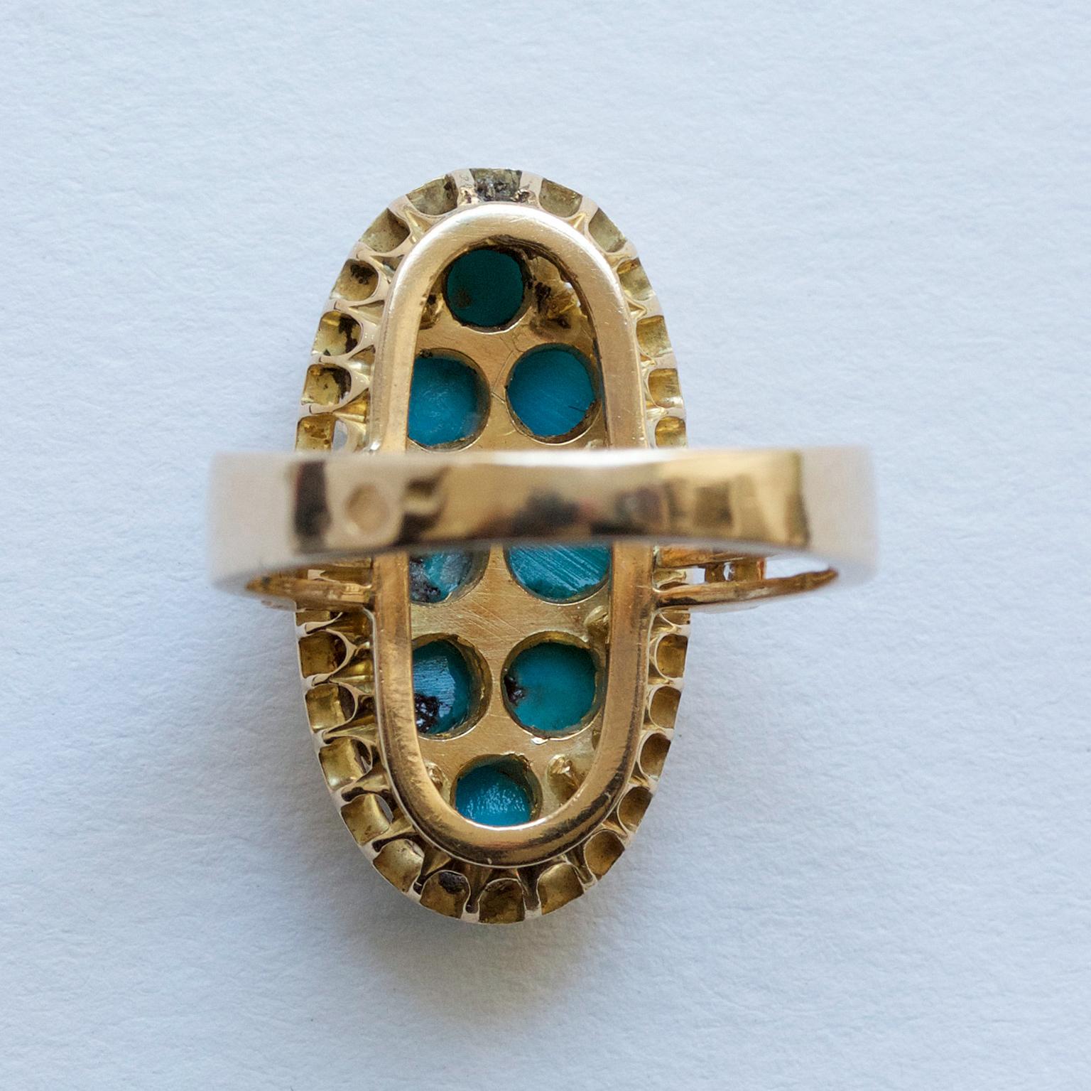 Women's 18 Carat Gold Turquoise and Diamond Victorian Ring