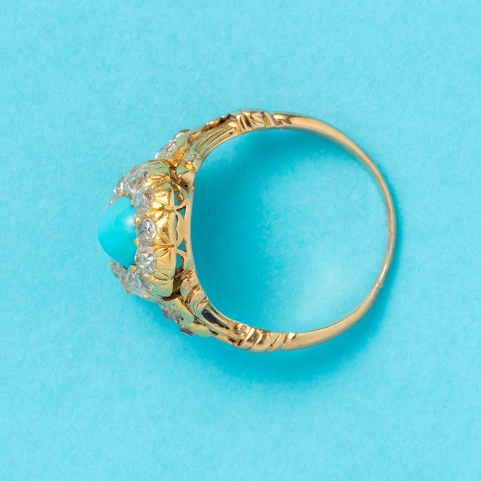 Women's or Men's An 18 Carat Gold Turquoise and Diamond Ring For Sale