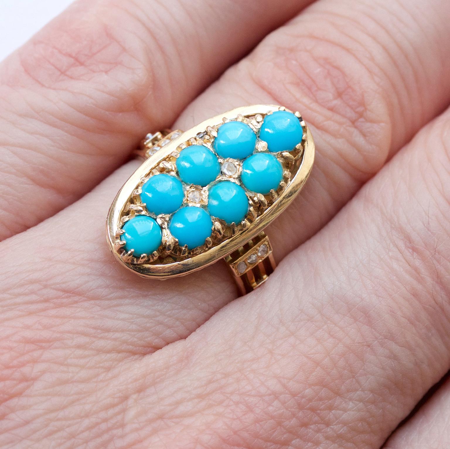 18 Carat Gold Turquoise and Diamond Victorian Ring 1