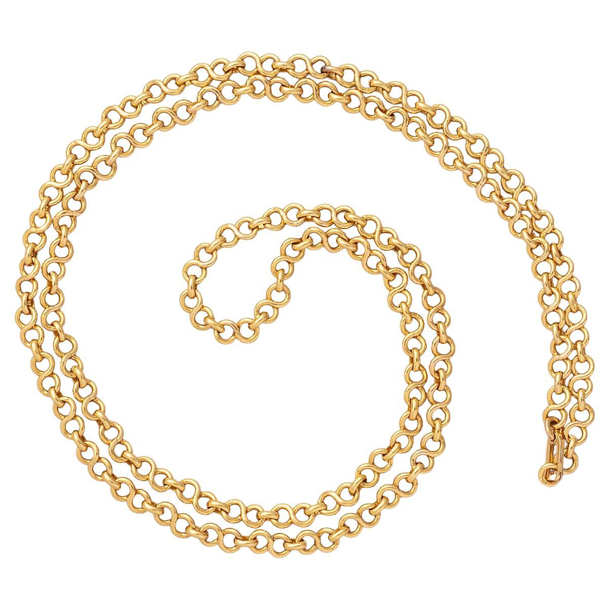 An 18 Carat Gold Vintage Long Chain For Sale