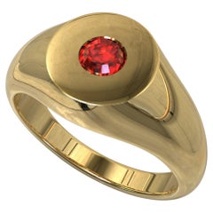 18 Carat Yellow Gold Signet Ring with a 0.37 Carat Round Ruby