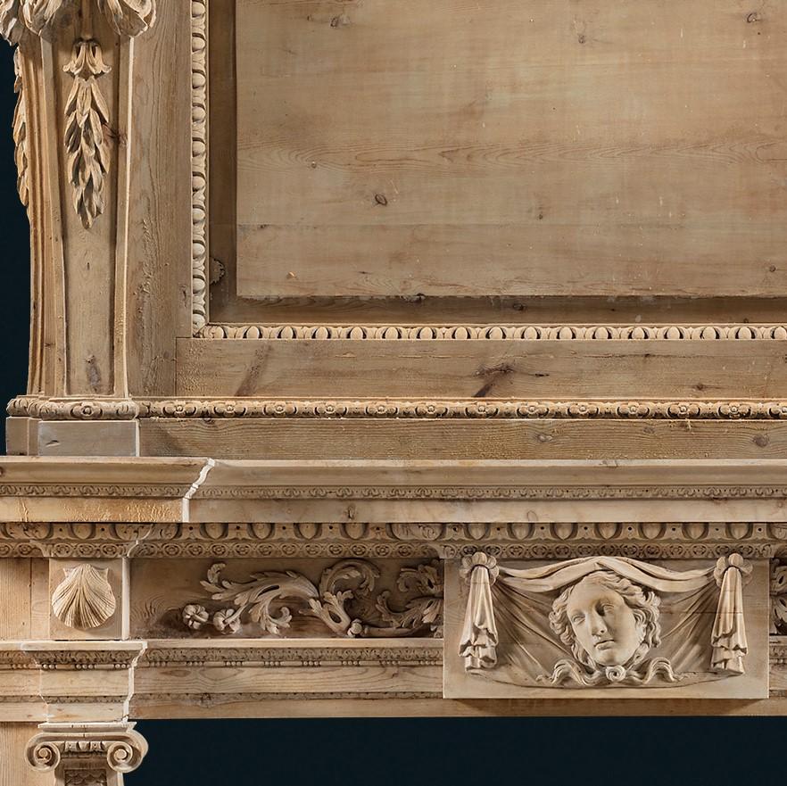 Hand-Carved 18 Century Carved Pine Palladian Overmantle Fireplace