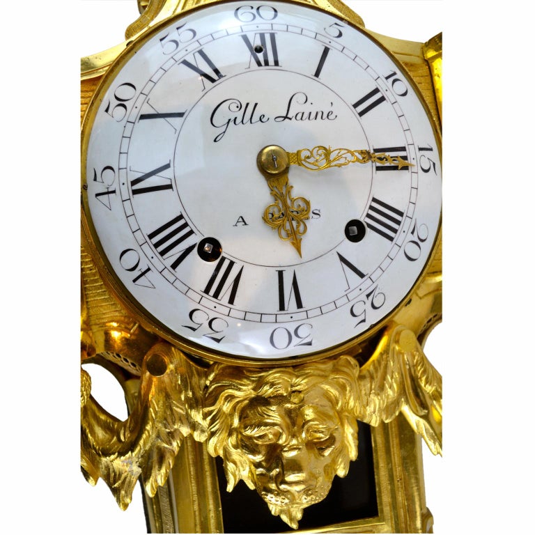 18th Century French Louis XVI Gilt Bronze Cartel Wall Clock For Sale at