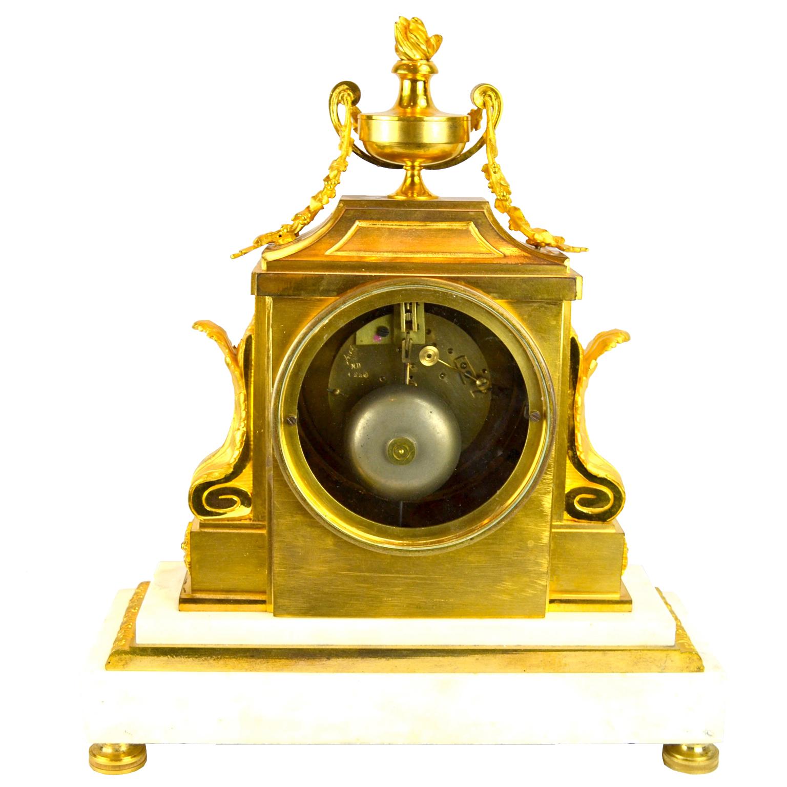 18th Century French Louis XVI White Marble and Gilt Bronze Architectural Clock In Good Condition In Vancouver, British Columbia