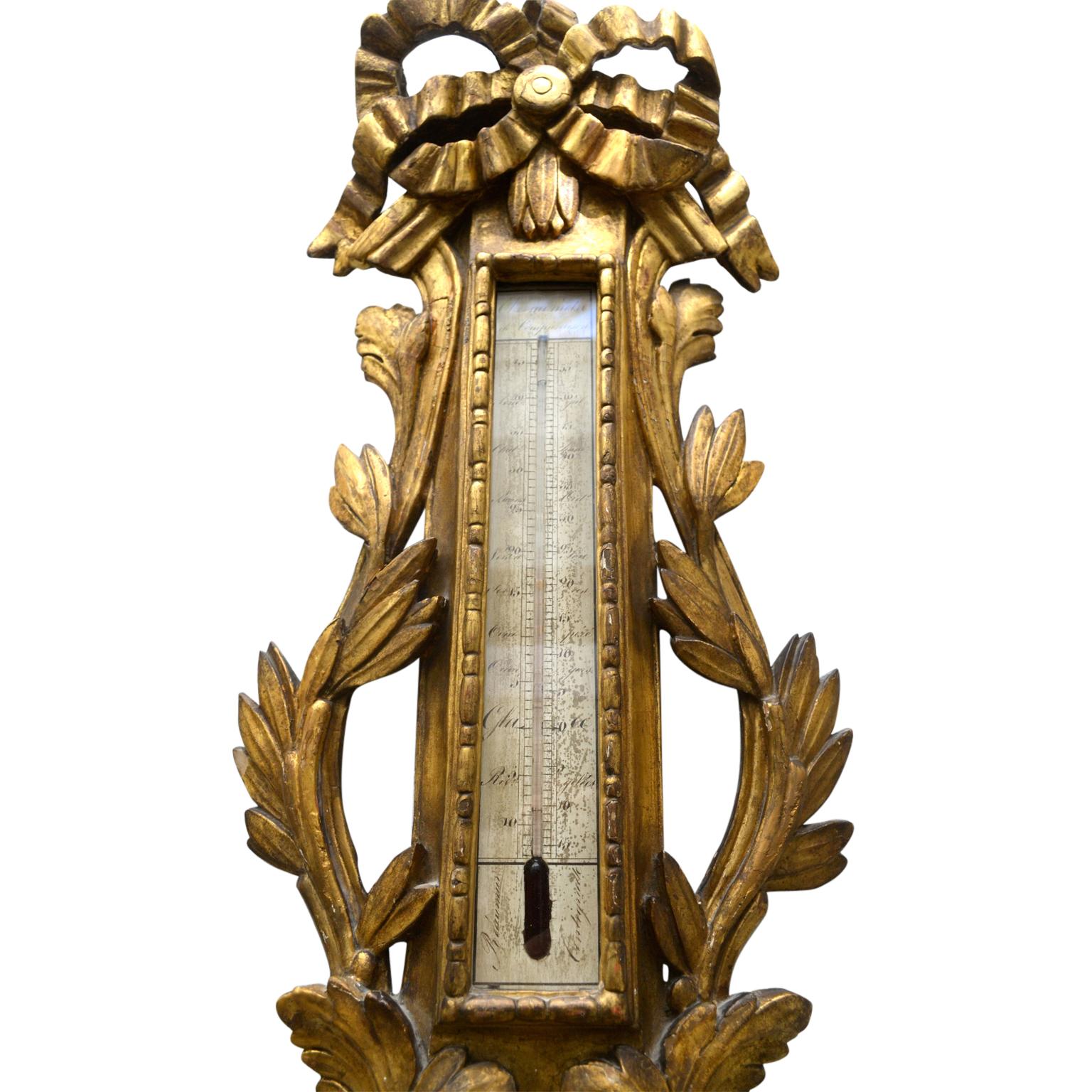 French 18th Century Louis XVI Giltwood Wall Barometer For Sale