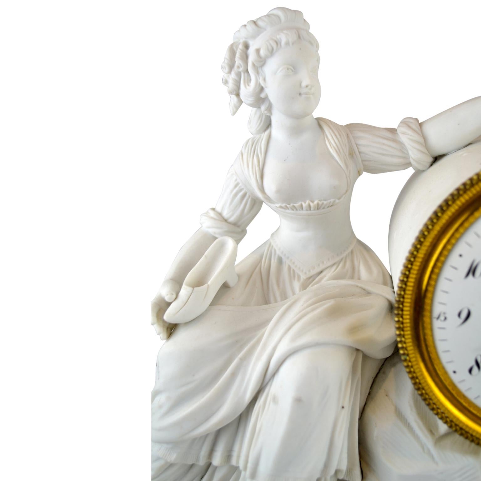 French 18th Century Louis XVI Period Figurative Bisque Clock For Sale