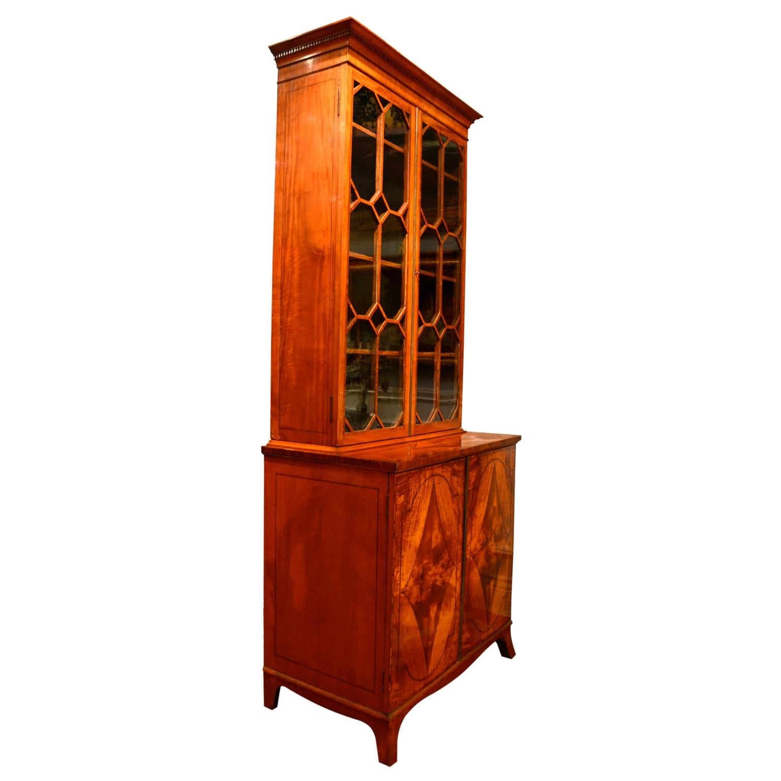 18th Century 18 Century English Sheraton George III Satinwood Cabinet Bookcase, circa 1785 For Sale