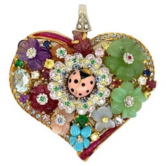 Anhänger aus 18 Karat Gelb- und Weißgold, Multi-Edelstein, Emaille und Diamanten